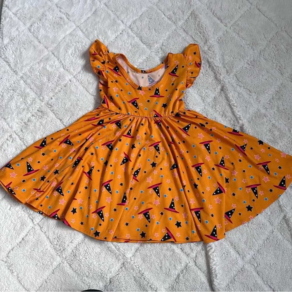 Dot Dot Smile | Orange Halloween Witch Twirl Dress | Size 2T